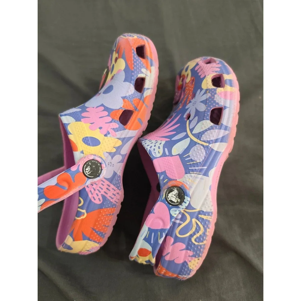 Crocs Kids Classic Clog Floral Multi Color Print J2 Ladybug Cat Charms Shoes